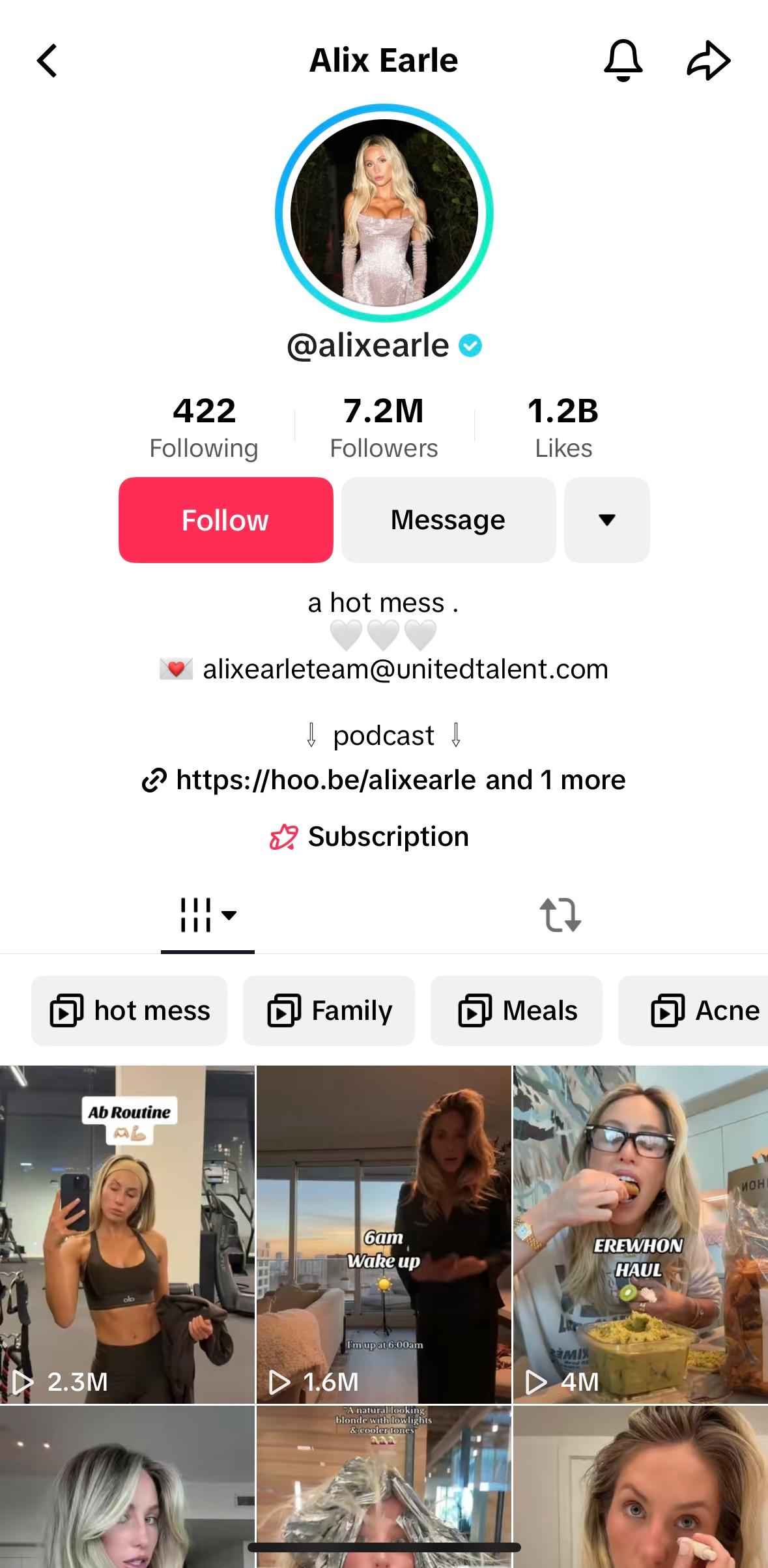 Alix Earle TikTok bio